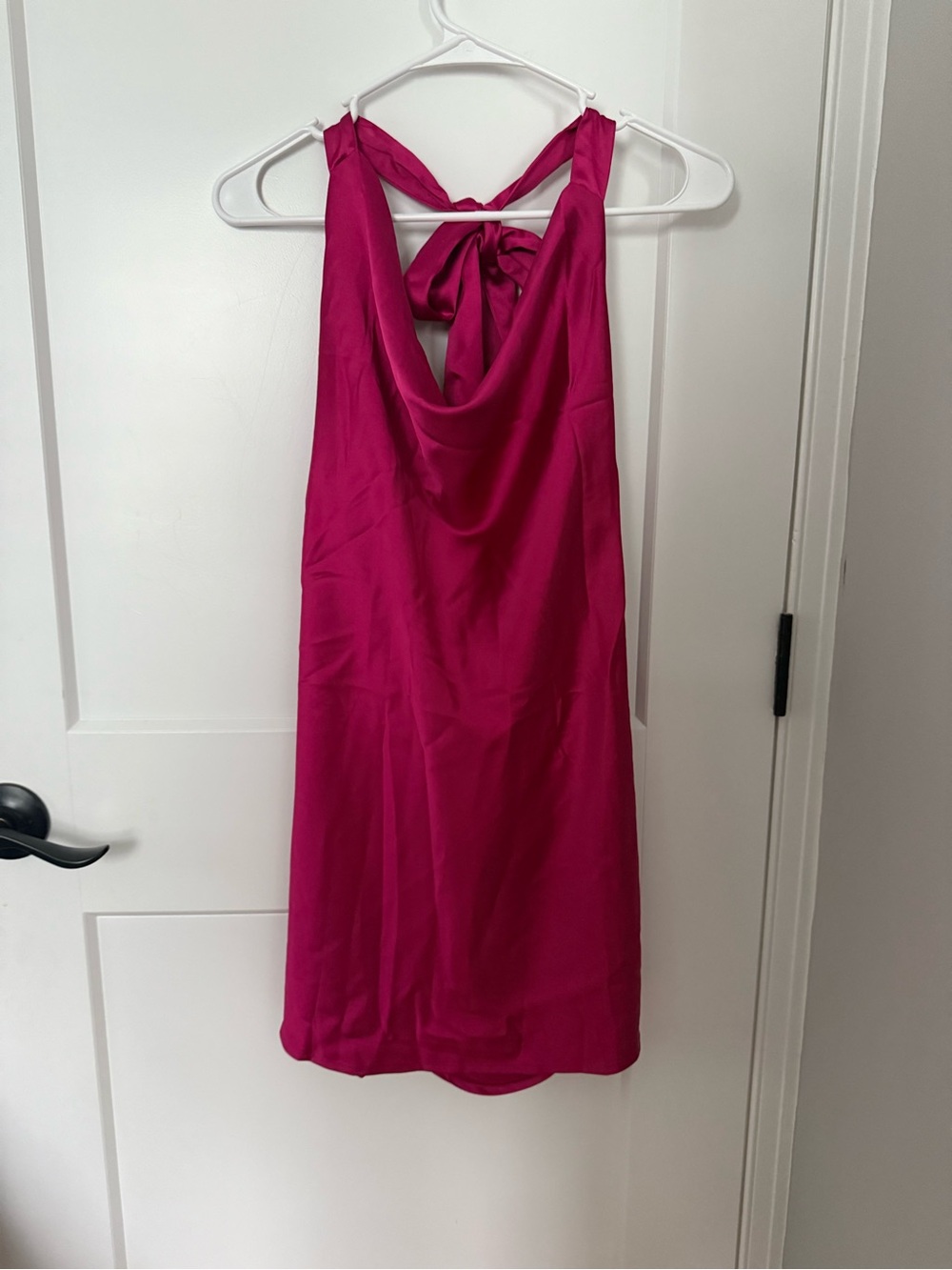 Halter Tie-Back Satin Dress in Fuchsia
